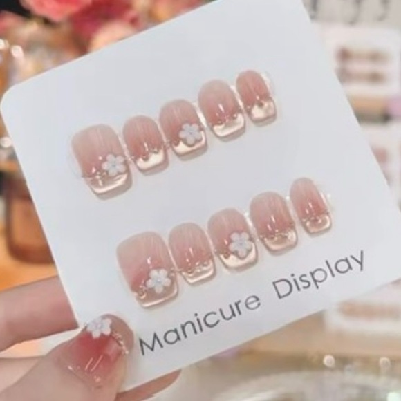 [XS] 10Pcs Handmade Wearable Press on Nails Full Cover French Cat Eye 3D Flower - Picture 3 of 6